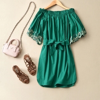 蕾丝露肩连衣裙-裙女一字肩蕾丝性感中长修身