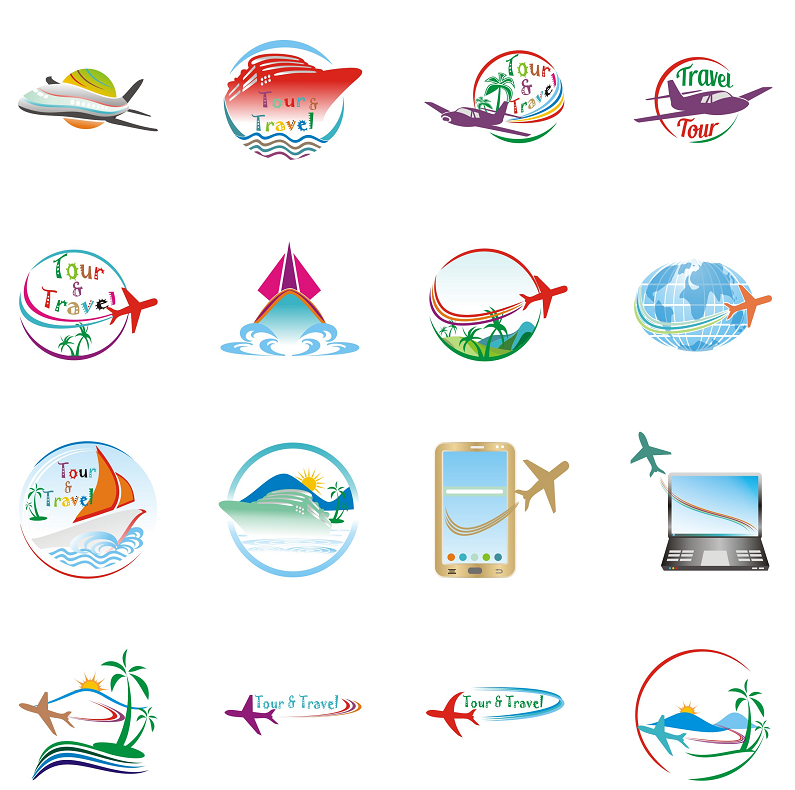 旅行社游艇快递业飞机旅游手册 标志元素背景 eps矢量图设计素材