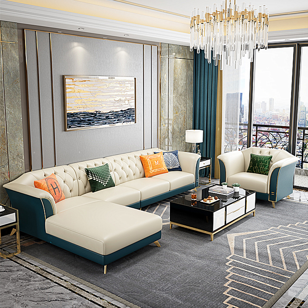 后现代轻奢沙发意式极简客厅整装小户型简约转角组合美式真皮沙发