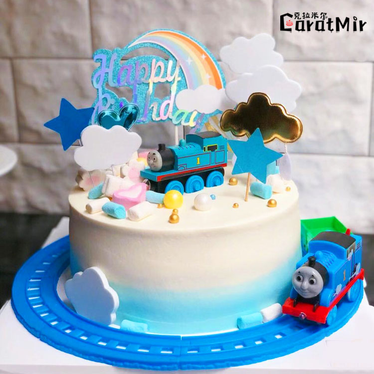 卡通小火车儿童生日蛋糕周岁男孩宝宝百天蛋糕可做无糖北京同城