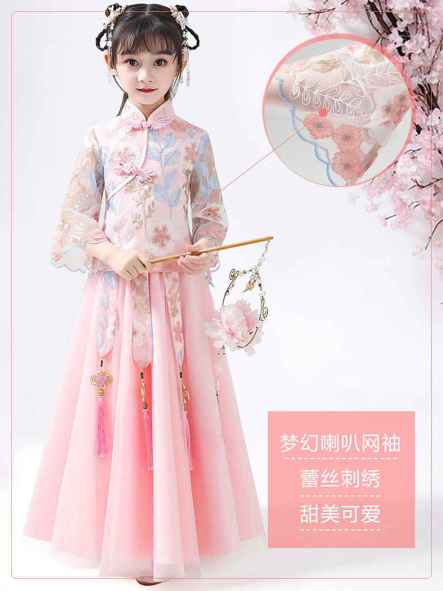 儿童汉服女童冬季礼服加绒唐装中国风旗袍拜年服女宝宝古装超仙