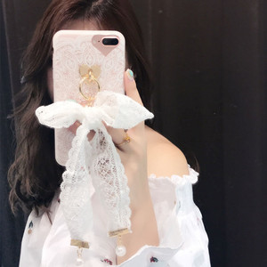 新款蕾丝蝴蝶结挂件iphoneX手机壳苹果7plus硅胶女款6s防摔8软壳苹果手机壳
