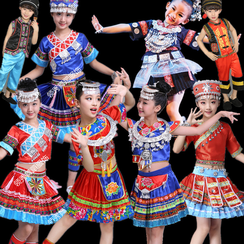 六一儿童节苗族演出服侗族舞蹈服装三月三少数民族壮族表演服女童