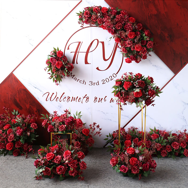 新款中式婚庆 路引花红色套装 t台舞台排花壁挂 花球绢花道具花艺