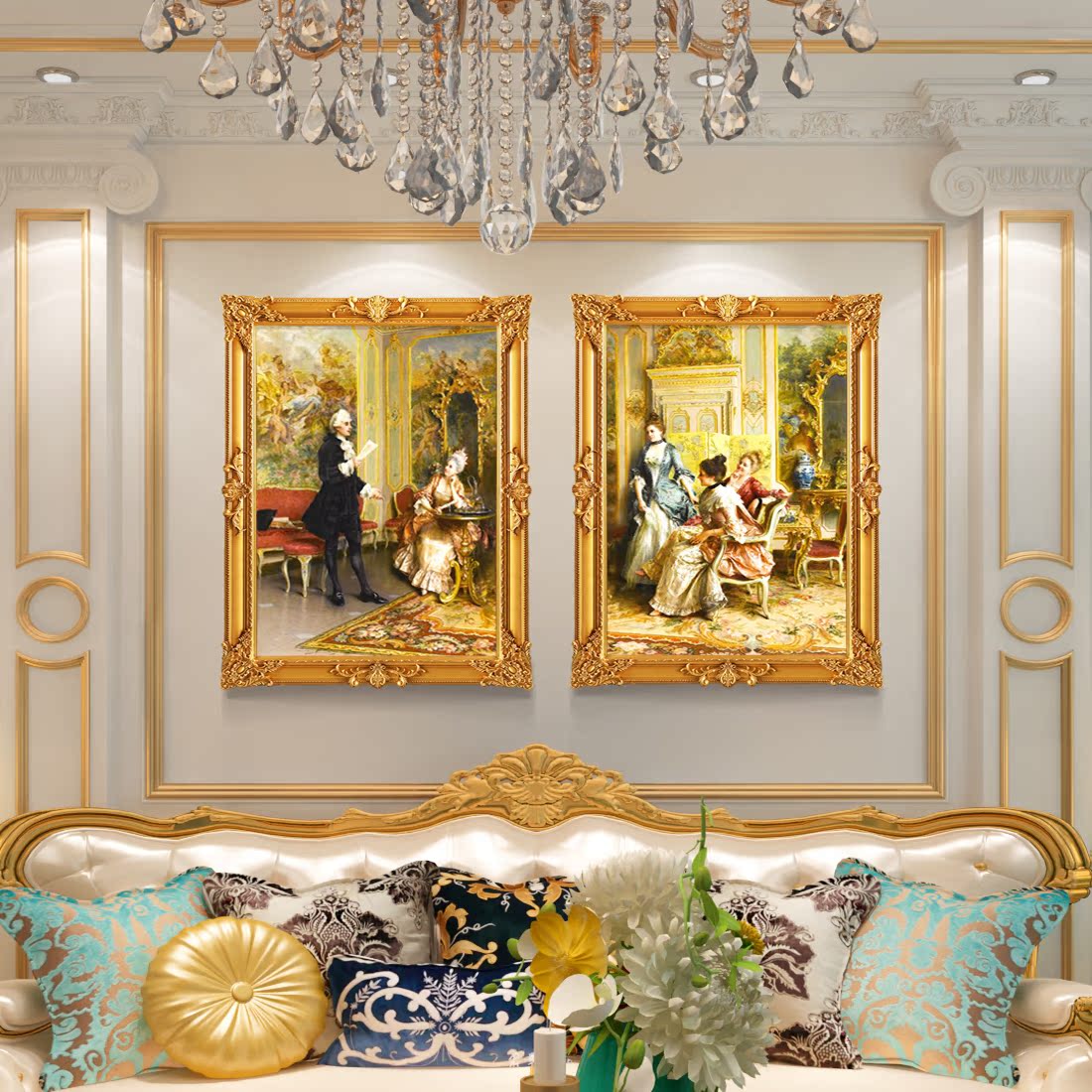 欧式客厅装饰画沙发背景墙画宫廷油画简欧壁画组合挂画卧室人物画