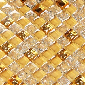 金色玻璃水晶镜面冰裂马赛克瓷砖 电视背景墙拼图贴 客厅家装建材马赛克拼图
