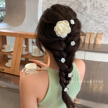 玫瑰花朵鸭嘴夹设计感小众发夹女韩国优雅气质山茶花发卡夹子头饰