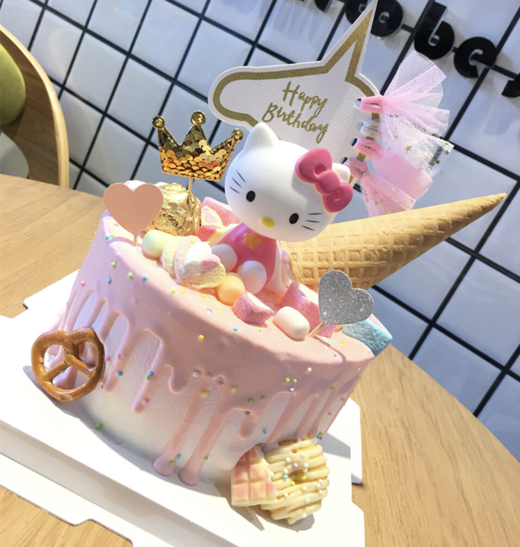烘焙生日卡通蛋糕装饰摆件 kitty蛋糕摆件 摇头kitty猫装饰甜品台