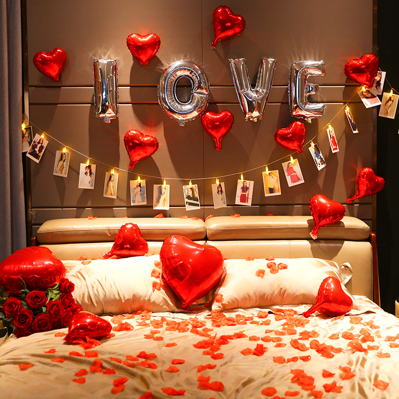 求婚告白结婚气球布置 酒店男女方客厅卧室婚房场景浪漫创意装饰