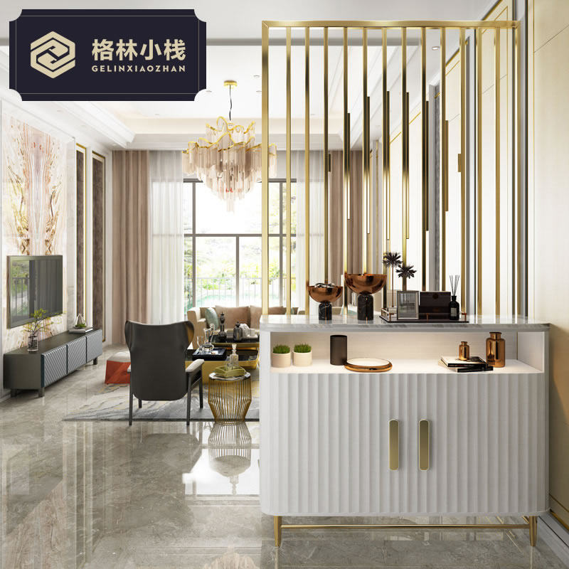 轻奢玄关柜鞋柜一体简约现代客厅隔断柜置物架进门风水不锈钢屏风