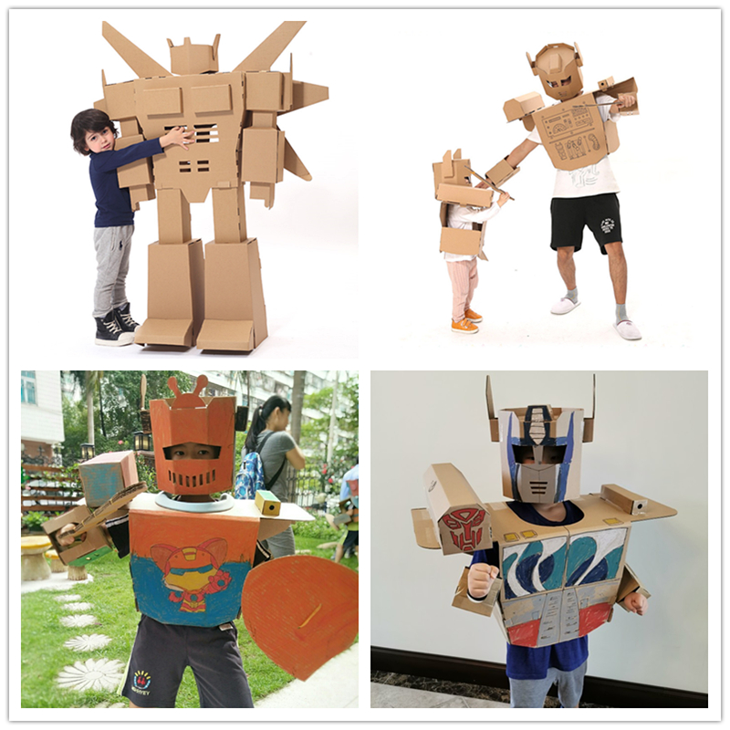 ins可穿戴纸箱机器人儿童成人纸板玩具幼儿园diy制作模型舞台道具