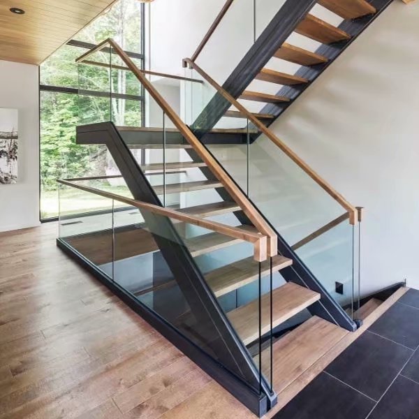 白黑卡玻璃扶手木制新中式靠墙实木金属扶手楼梯铁艺橡木烤漆新品