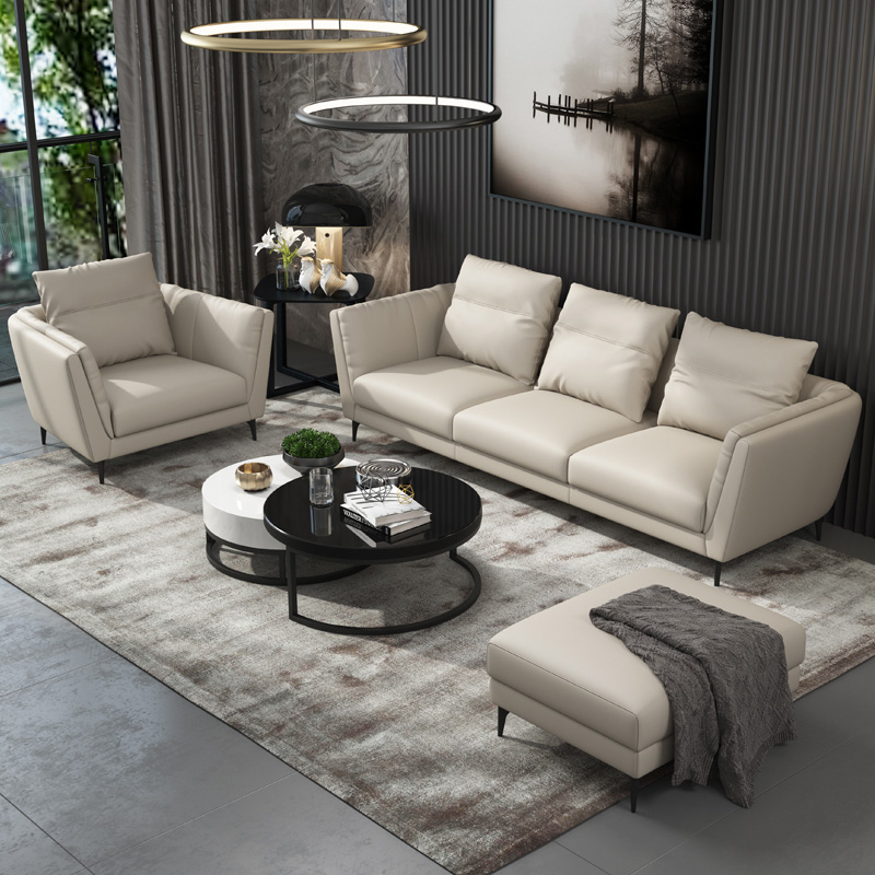 北欧后现代轻奢极简真皮沙发123组合现代简约小户型客厅皮沙发