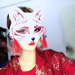 日式和风狐狸面具半脸女 古风化妆舞会cos二次元动漫抖音猫脸面.