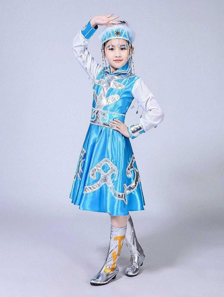 儿童哈萨克族表演服幼儿园少数民族风舞蹈演出服装男女孩长裙演唱