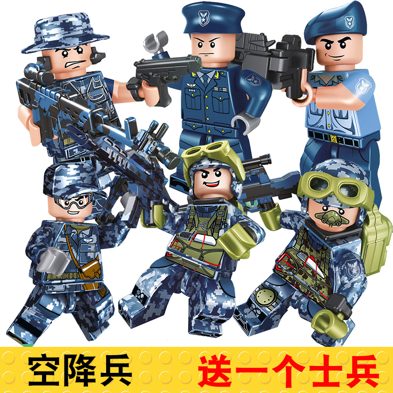 兼容乐高军人系列空军丛林空降兵重装迷彩特种兵军事基地人仔玩具