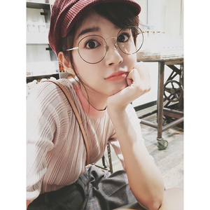 张子萱cheeseandkisses拼色中袖套头针织衫女修身打底毛衣侧开衩打底衫女