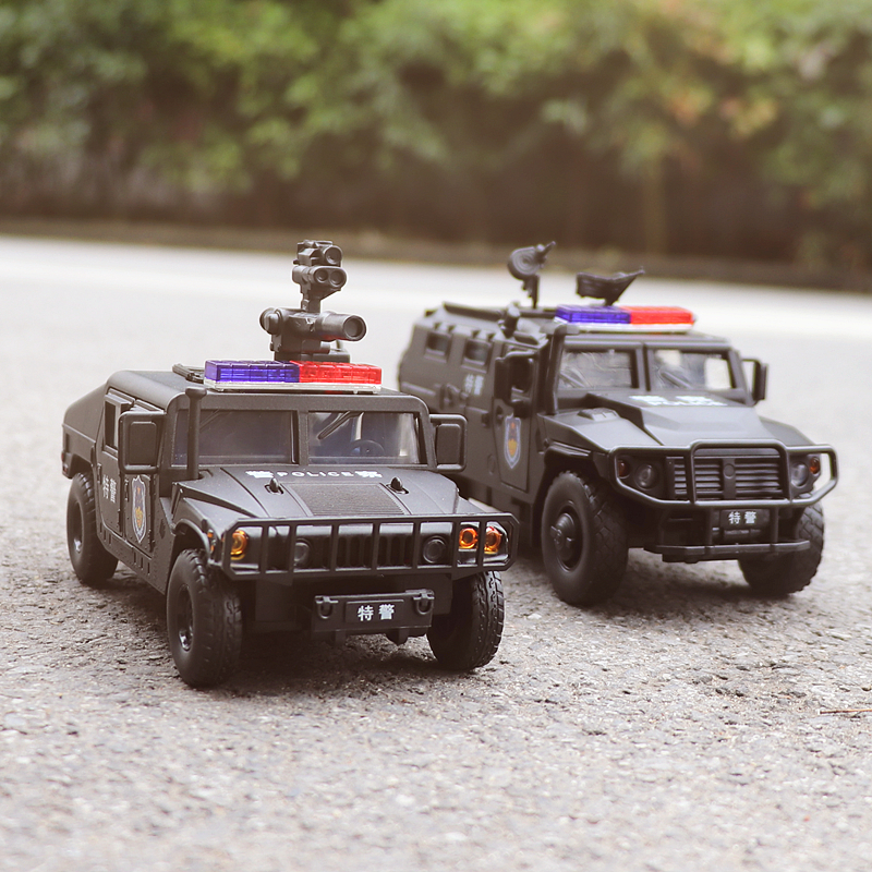 jk1/32悍马h1警车虎式装甲车声光开门合金汽车模型男孩玩具小汽车