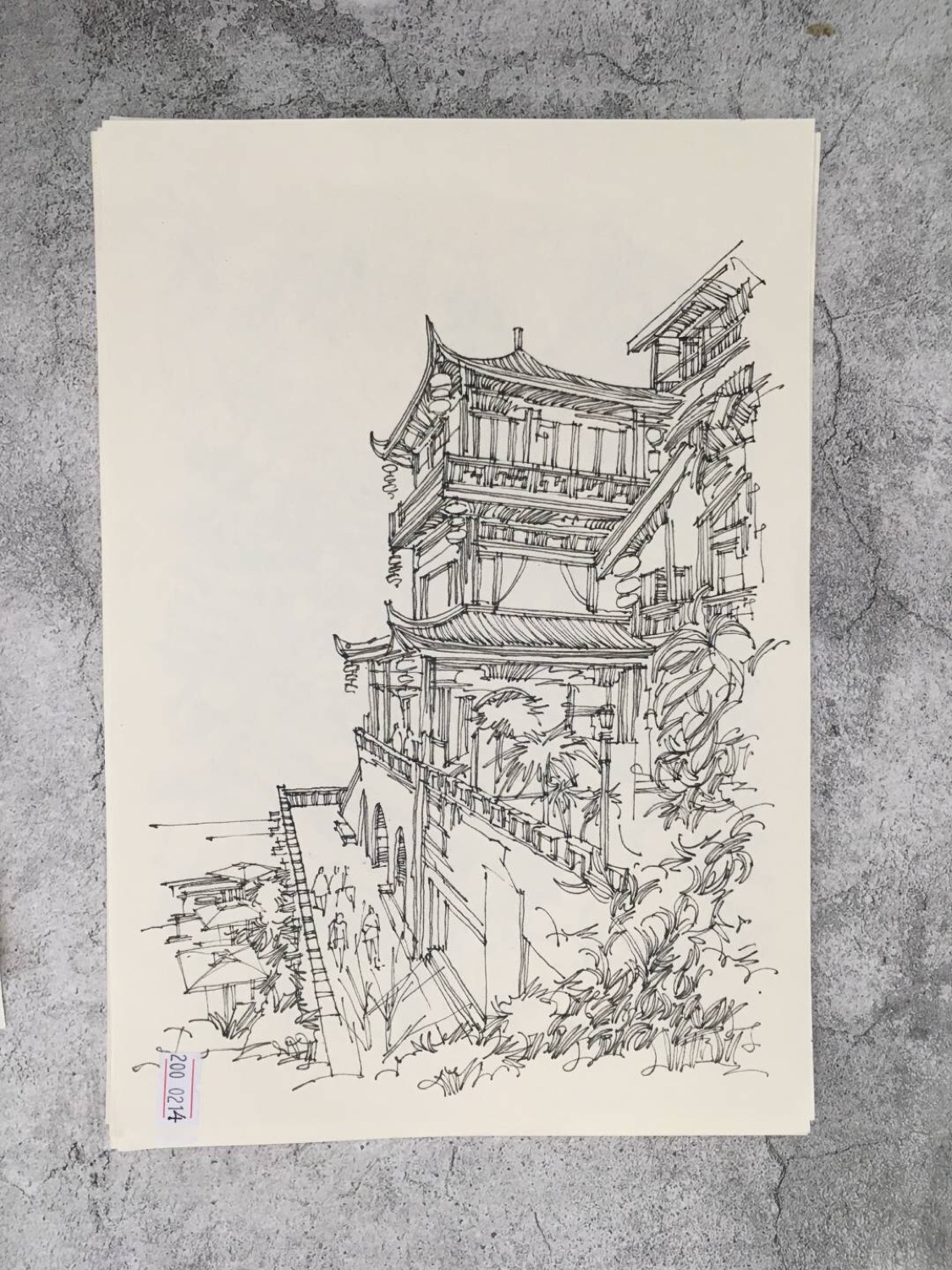 纯手绘代画 建筑速写 写生风景速写 安徽宏村8开a4素描速写 色彩