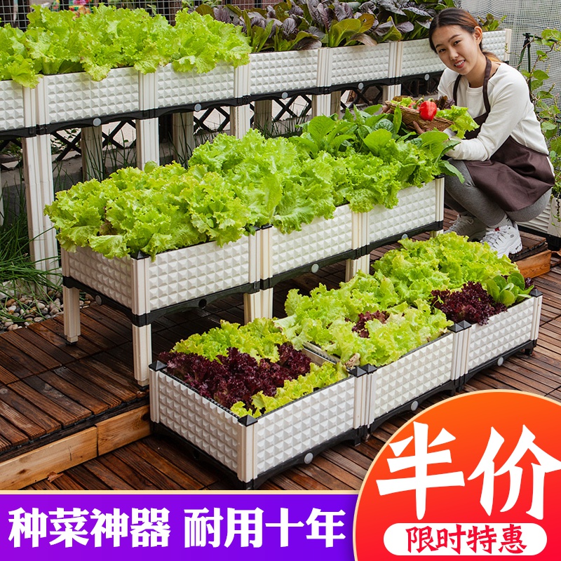 阳台蔬菜种植箱菜园楼顶种菜盆天台屋顶种菜箱神器长方形组合花盆