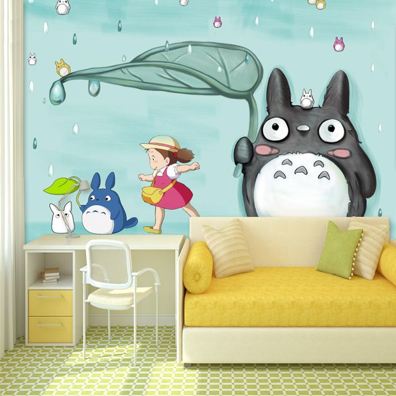卡通卧室墙纸动漫龙猫壁纸电视背景墙墙布装饰儿童房床头壁画壁布
