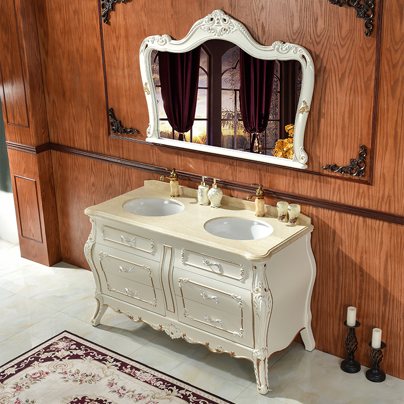 新款简欧式浴室柜组合仿古洗脸盆实木落地卫浴柜法式洗漱台卫生间