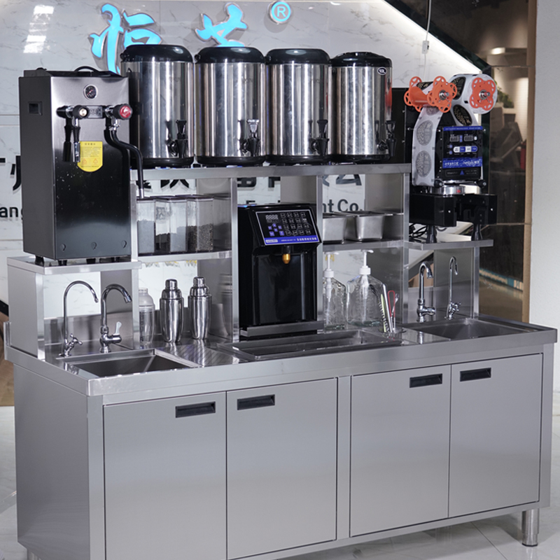 恒芝奶茶店设备全套 水吧工作台冰柜奶茶操作台奶茶机商用水吧台