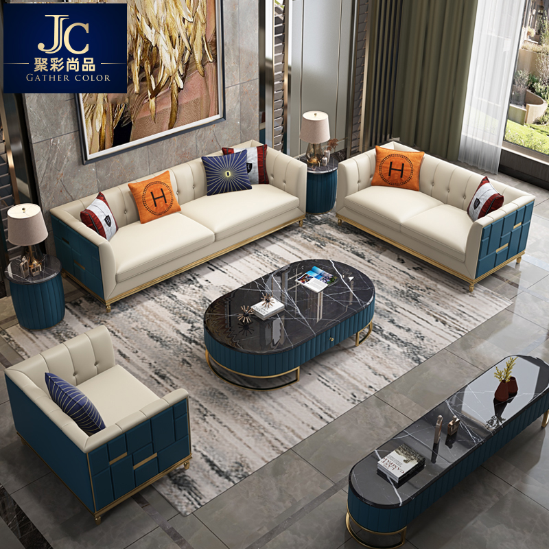 后现代轻奢真皮沙发港式样板间设计师沙发美式网红皮沙发轻奢家具