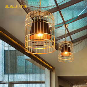 后现代简约风格创意灯具新中式酒吧餐厅工程装饰个性铁艺鸟笼吊灯装饰吊灯