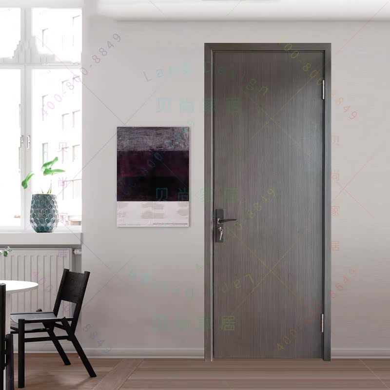 极简轻奢极窄实木门灰色细框现代简约卧室门环保水性漆房间门定制