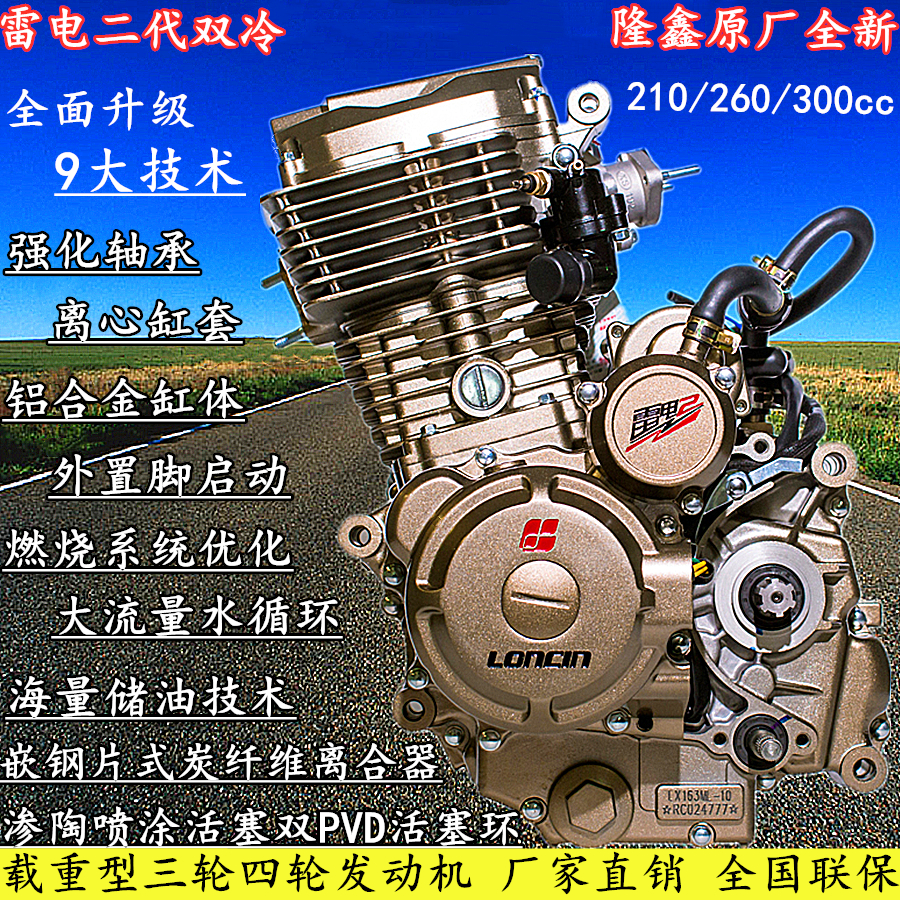 隆鑫原厂 雷电二代载重型三轮车175 200 250 300cc水冷发动机包邮