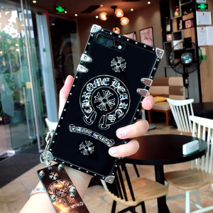 iphone7plus/6s手机壳奢华苹果8欧美潮牌男女款挂绳黑色镜面硬套苹果手机壳