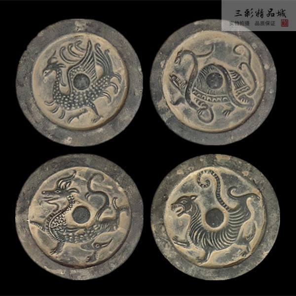 仿古汉代四神兽瓦当陶器摆件四方神秦砖汉瓦中式摆件拓片素材