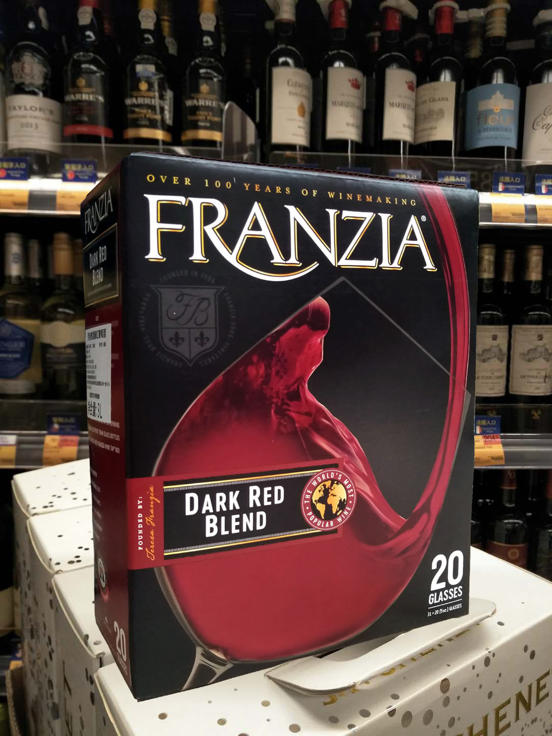 美国原装进口franzia芳丝亚红酒3l精装黑盒葡萄酒3升盒装单杯红酒