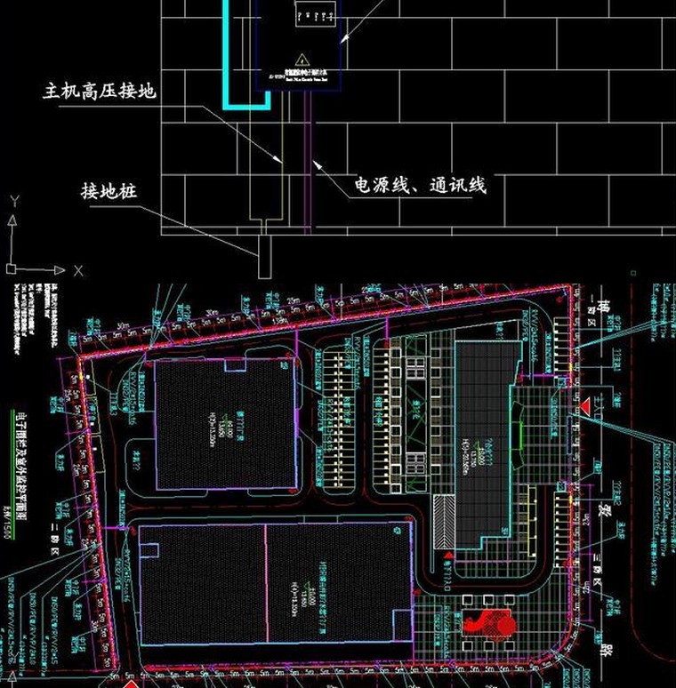 f小区住宅围墙单防区电子围栏室外监控cad施工图安装示意图平面图