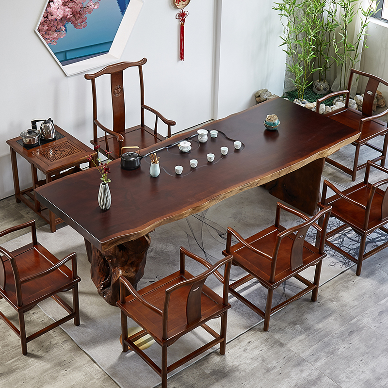 新中功夫大板茶桌椅组合式茶海带茶盘办公室泡茶1米8实木原木茶台