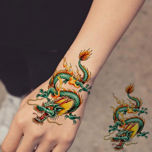 中国龙彩色青龙纹身贴 防水男女花臂手臂持久仿真刺青身体彩绘