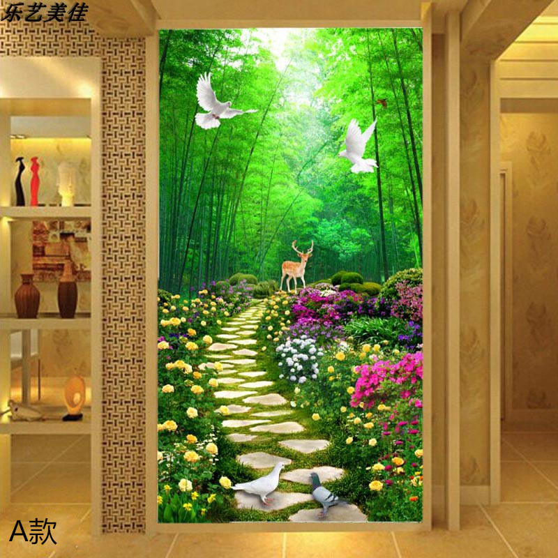 空间延伸3d竹子竹林壁纸玄关竖版过道玄幻墙纸5d立体壁画墙布浪漫