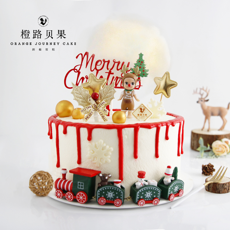 橙路贝果加高新年小火车创意生日蛋糕蛋糕上海杭州宁波同城