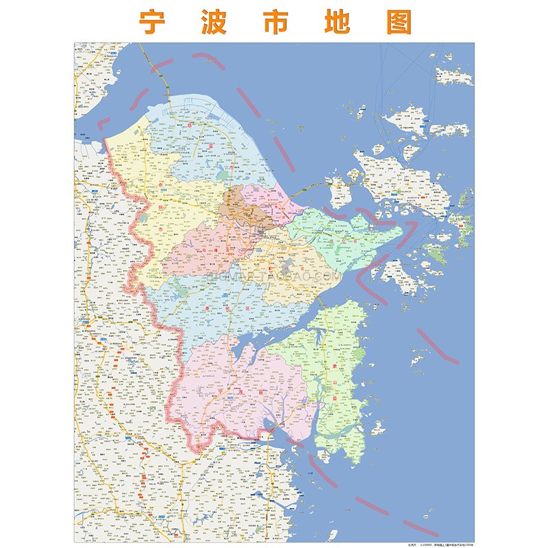 宁波市行政区划地图2018高清定制城市交通卫星影像办公会议室挂图