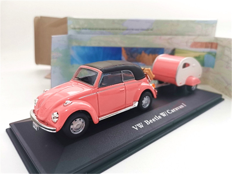 1/43 大众 甲壳虫 beetle caravan i 拖车 粉 静态 合金 汽车模型