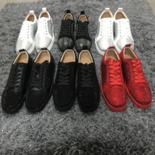 CL Весна и осень Низкие стразы кожаные пары мужские туфли с красным дном