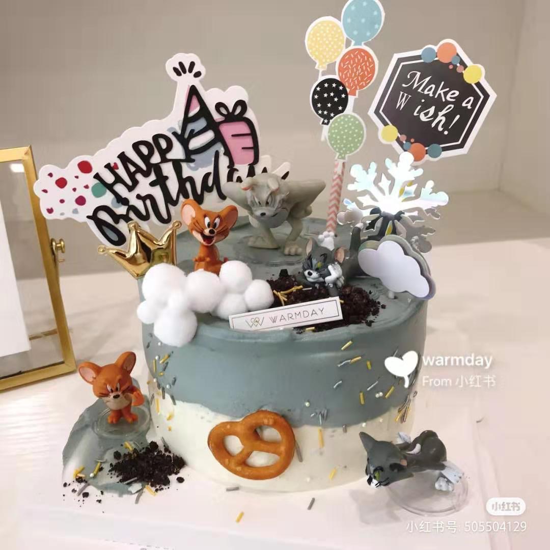 蛋糕装饰猫和老鼠儿童卡通蛋糕摆件烘焙装饰配件杰瑞和汤姆猫