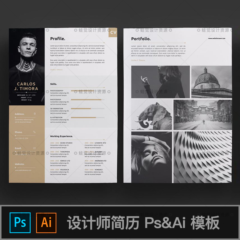设计师摄影师个性简历psd模板ai源文件求职信个人简介排版素材