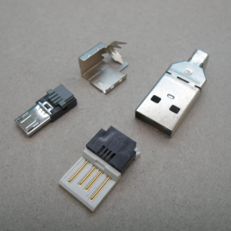 usb a公刺破式diy公头micro插头按压线免焊式usb公头安卓miucro