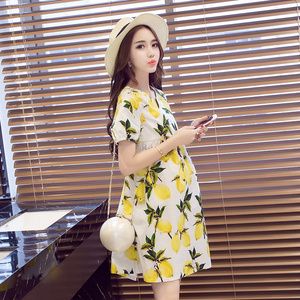 孕妇连衣裙夏装韩版短袖孕妇装上衣可哺乳中长款春秋孕妇裙潮哺乳连衣裙