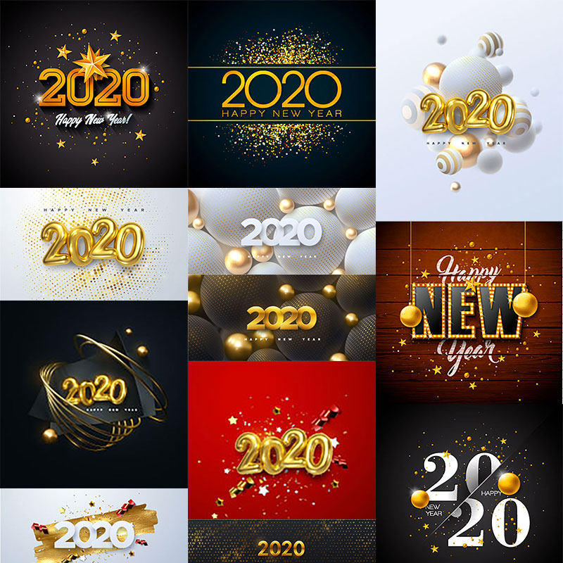 艺术字体创意2020数字科技大气背景鼠年立体字矢量ai设计海报素材