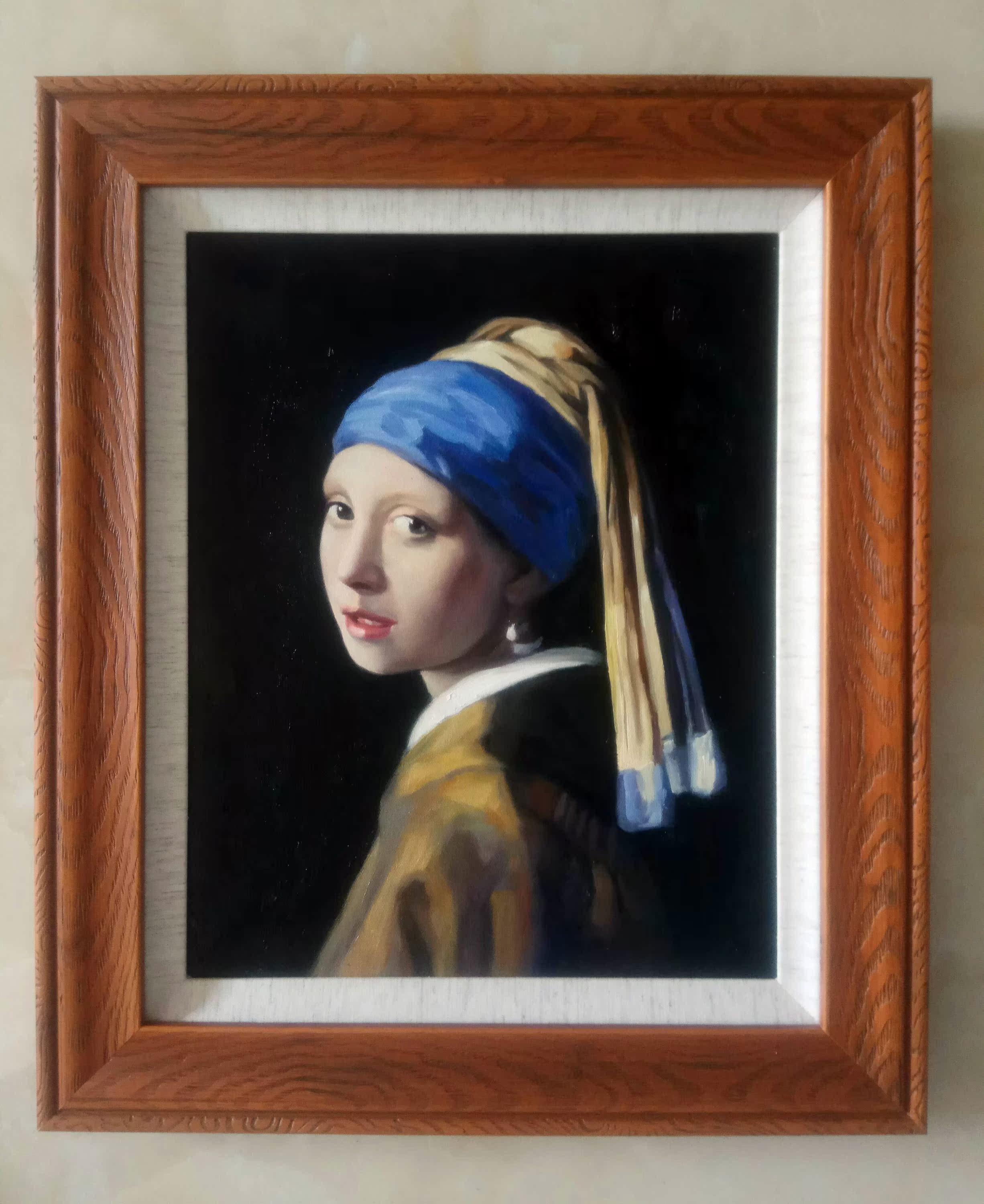 纯手绘油画-维米尔《戴珍珠耳环的少女》名画复制 30x40cm