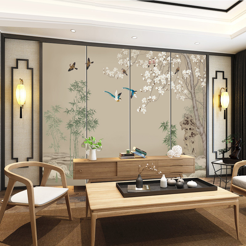 新中式花鸟图案艺术硬包客厅卧室定制电视酒店背景墙软包硬包装饰