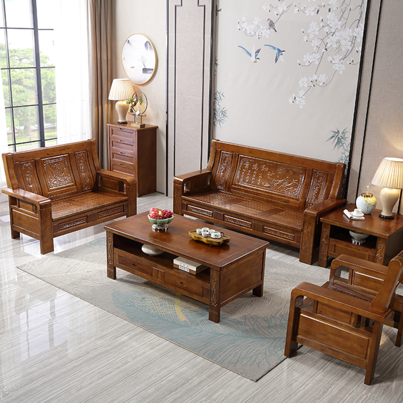 新中式客厅全实木沙发组合套装红木家具冬夏两用济型农村木沙发